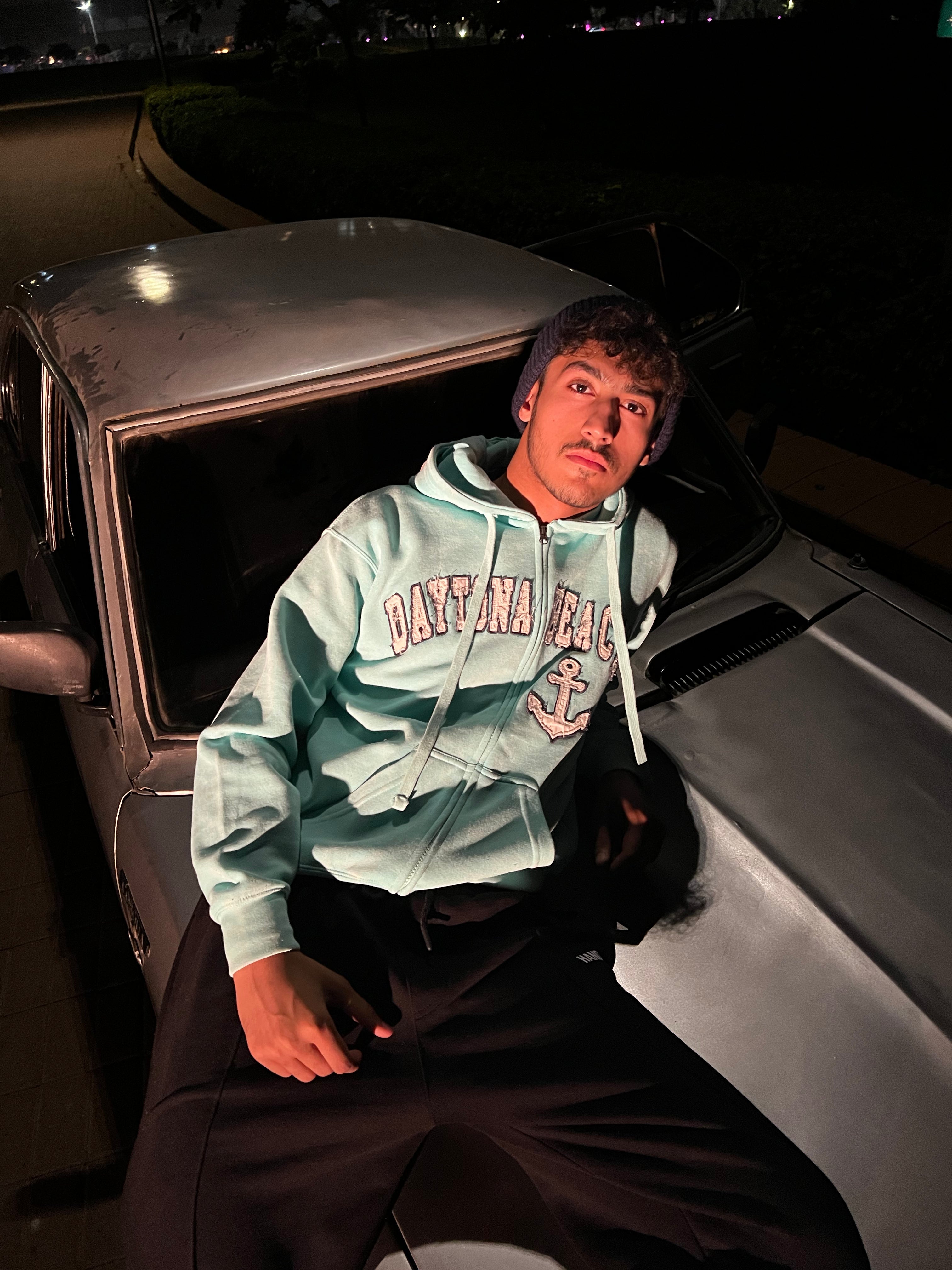 Daytona Acid wash Hoodie (TEAL) color