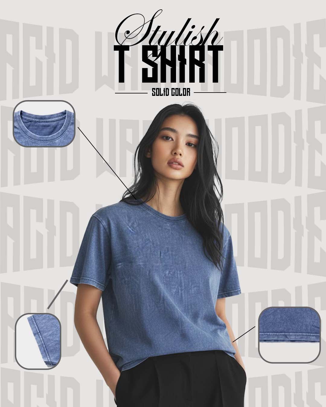 Navy Blue Acid Wash T-Shirt