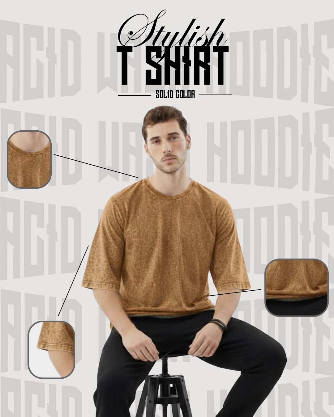 Oversized camel Brown Acid Wash T-Shirt