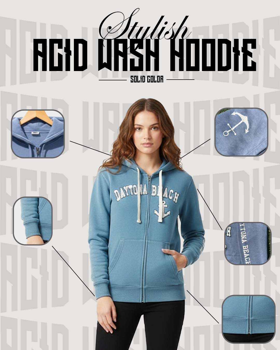 Daytona Hoodie acid wash (Deep sea)