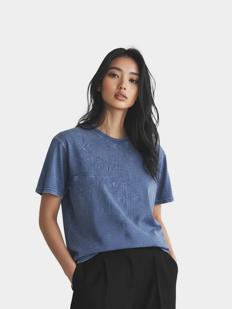 Navy Blue Acid Wash T-Shirt