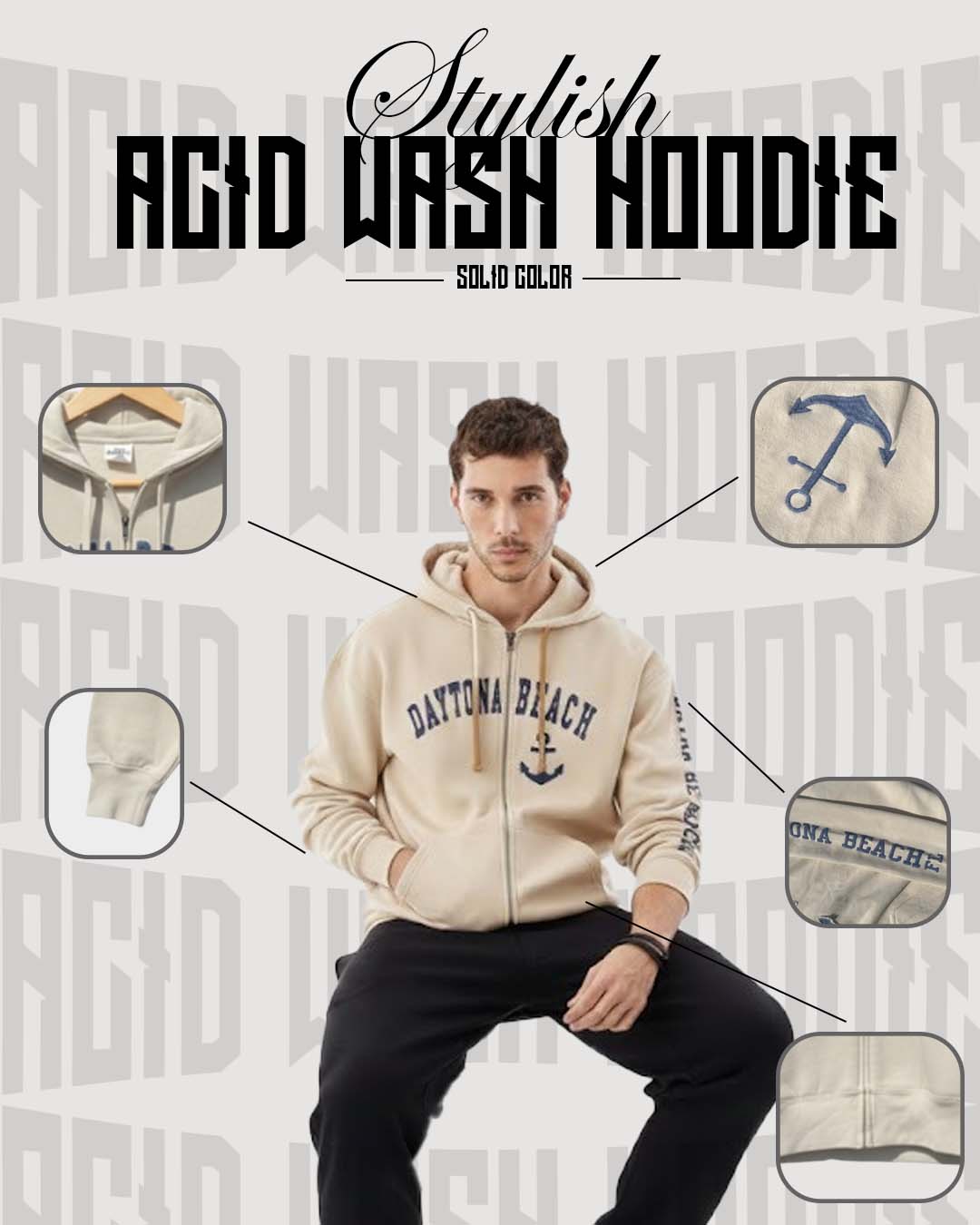 Daytona  Acid Wash Hoodie (OFF WHITE) color