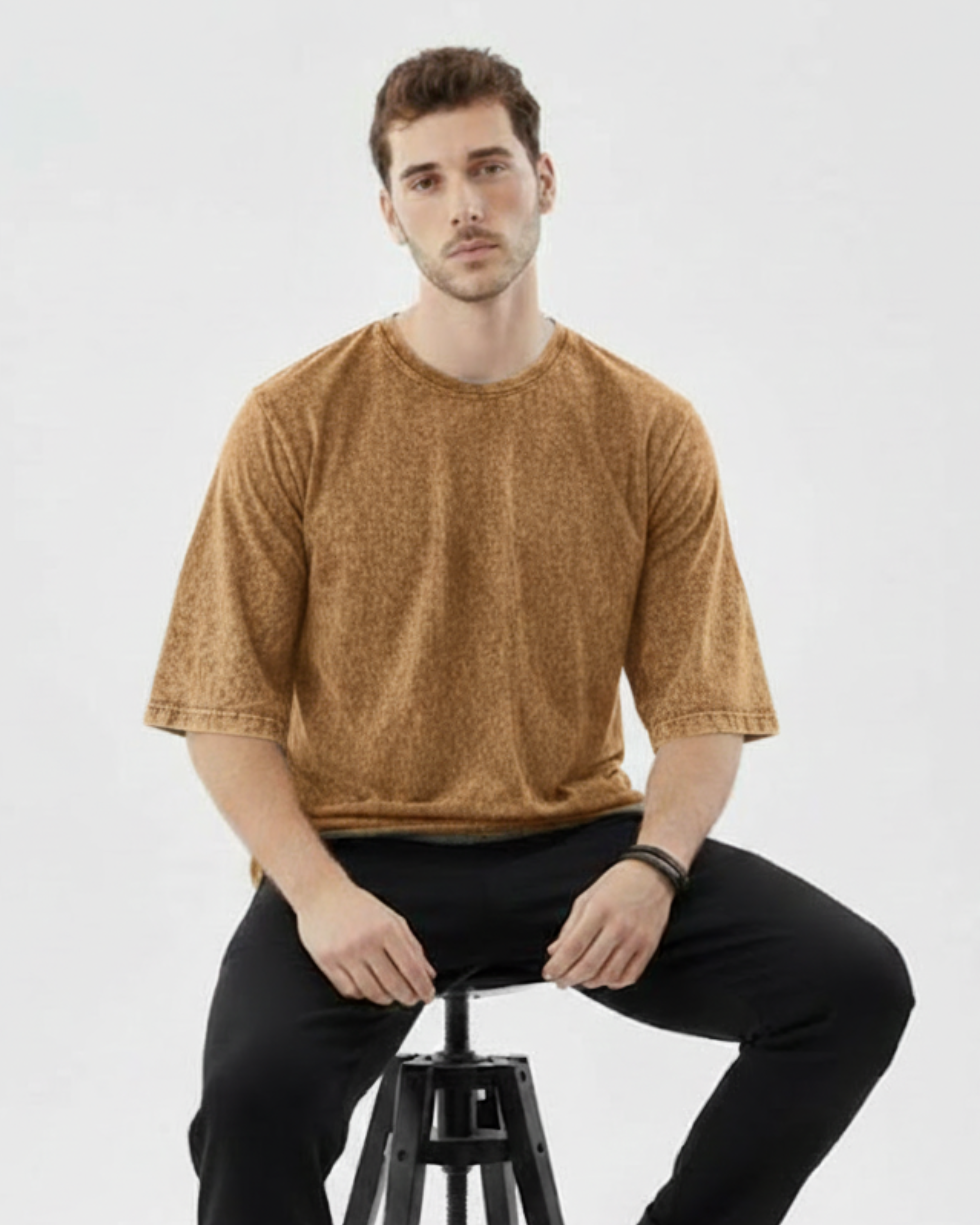 Oversized camel Brown Acid Wash T-Shirt