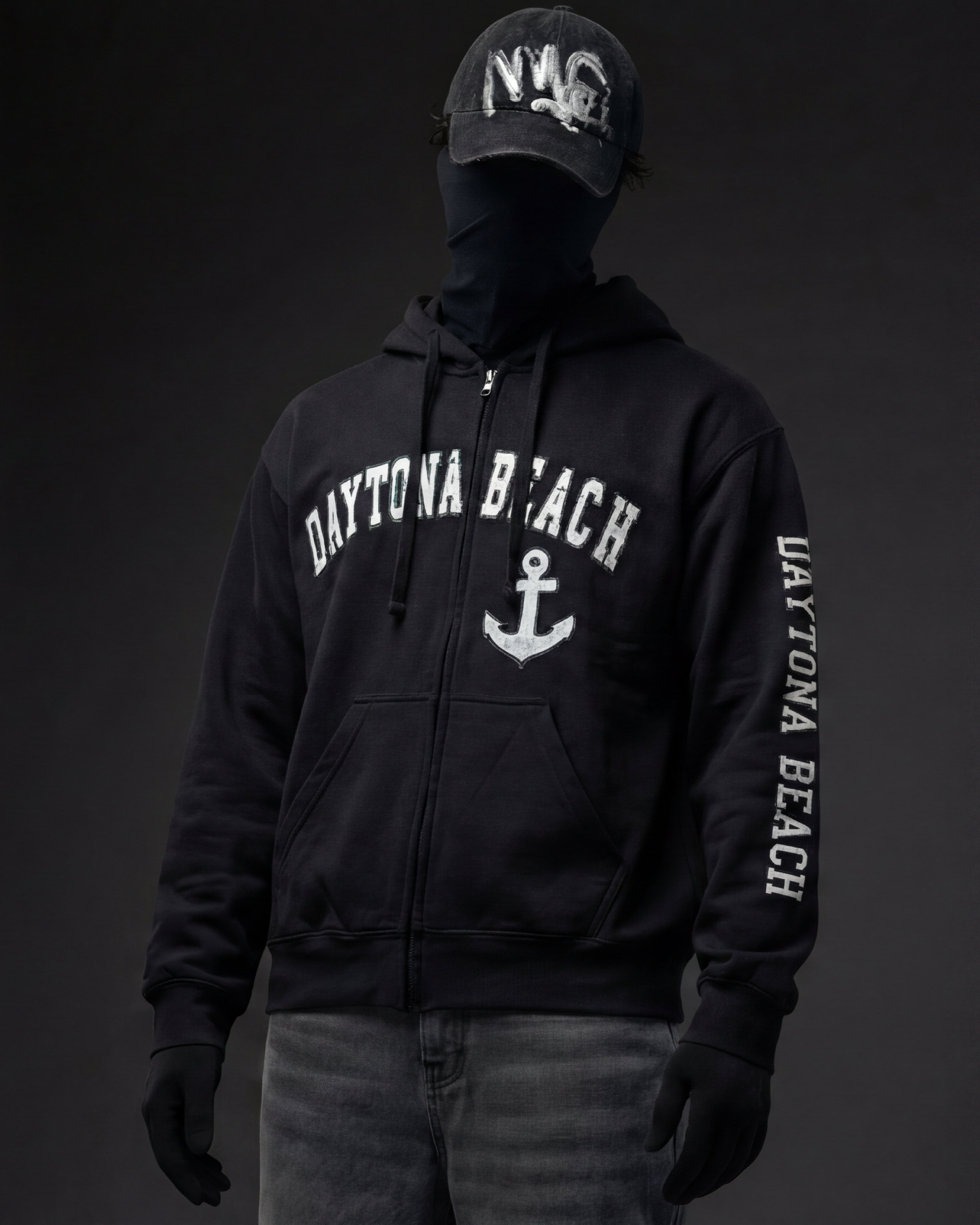 Daytona Hoodie Acid Wash Charcoal color