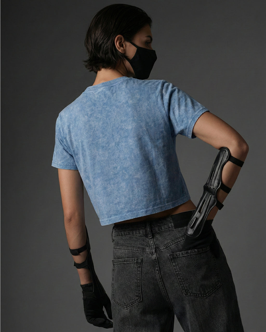 Ice Blue Vintage Wash Cropped Acid Wash T-Shirt