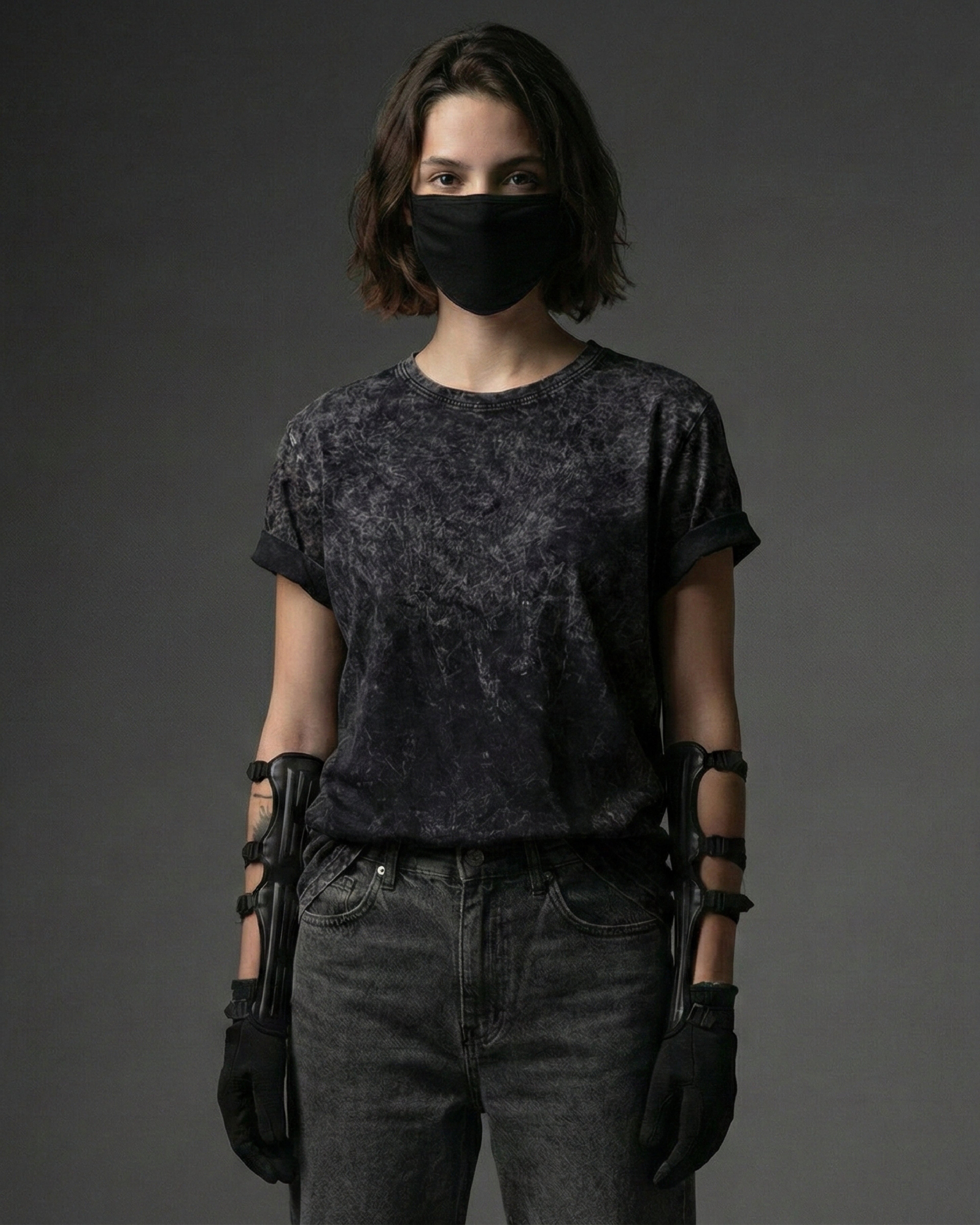 Black Acid Wash Crew Neck Acid Wash T-Shirt