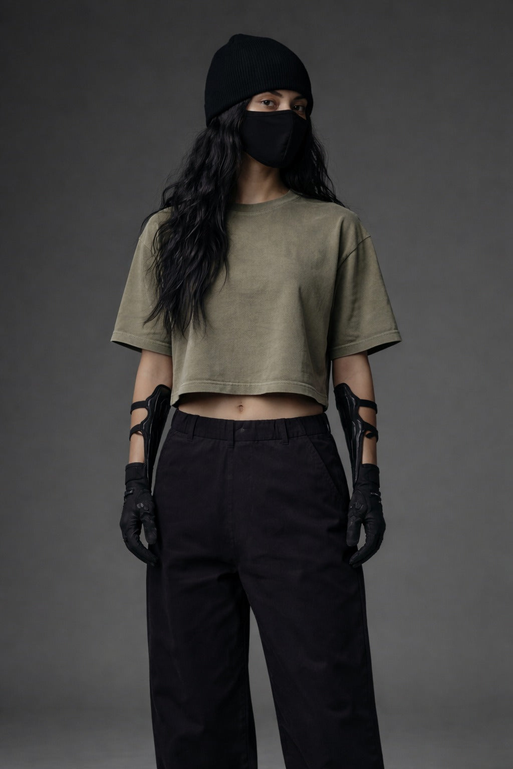 Olive Vintage Wash Cropped Oversized T-Shirt