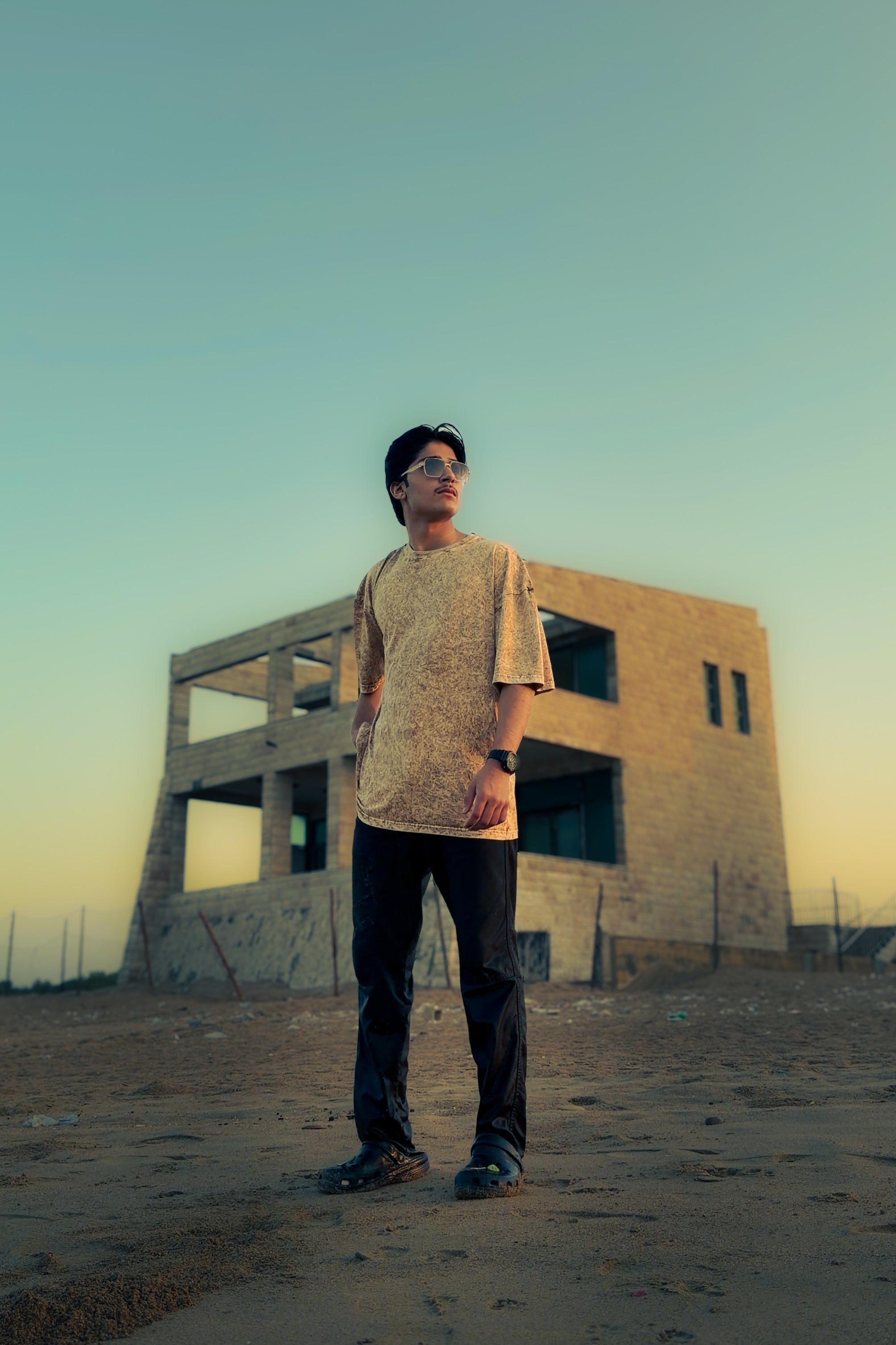 Oversized camel Brown Acid Wash T-Shirt