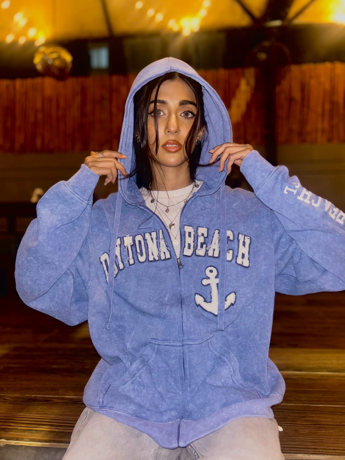 Daytona Hoodie acid wash (Deep sea)