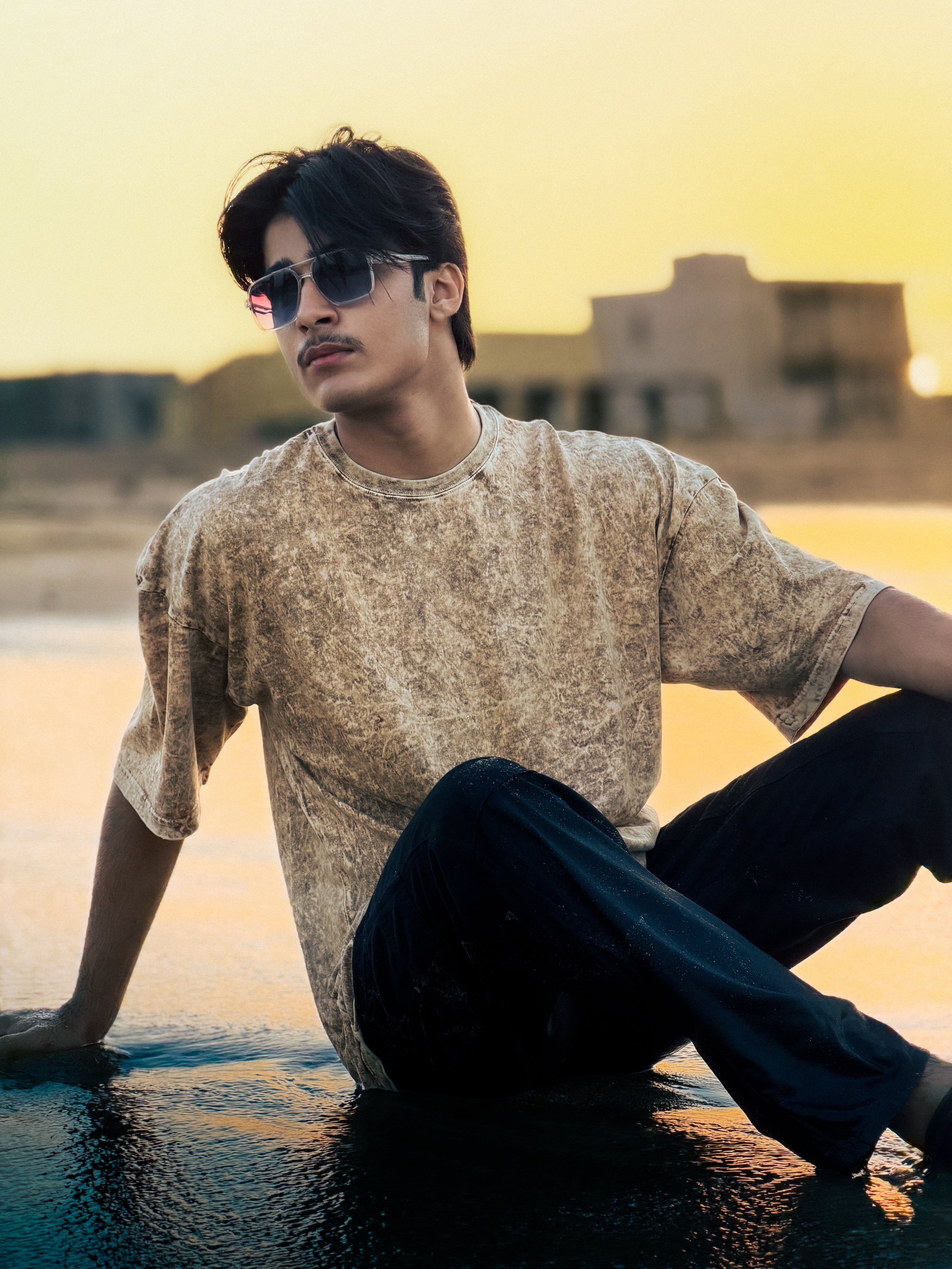 Oversized camel Brown Acid Wash T-Shirt